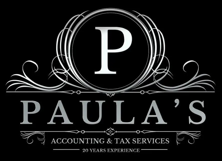 A black and white logo for paula 's accounting & tax services.