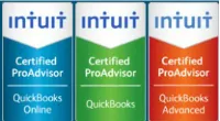Three different colored badges for the intuit certified proadvisor.