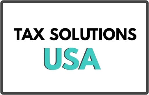 A white box with the words tax solutions usa written in it.